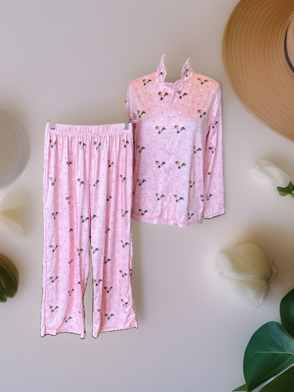 Pet Face Pink Pajama Top Pants Set Women’s Small